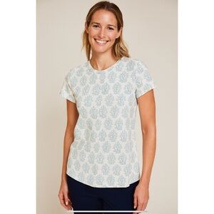 J MCLAUGHLIN SS TEE CATALINA CLOTH NYLON TREES PATTERN CASUAL CHIC TRAVEL L